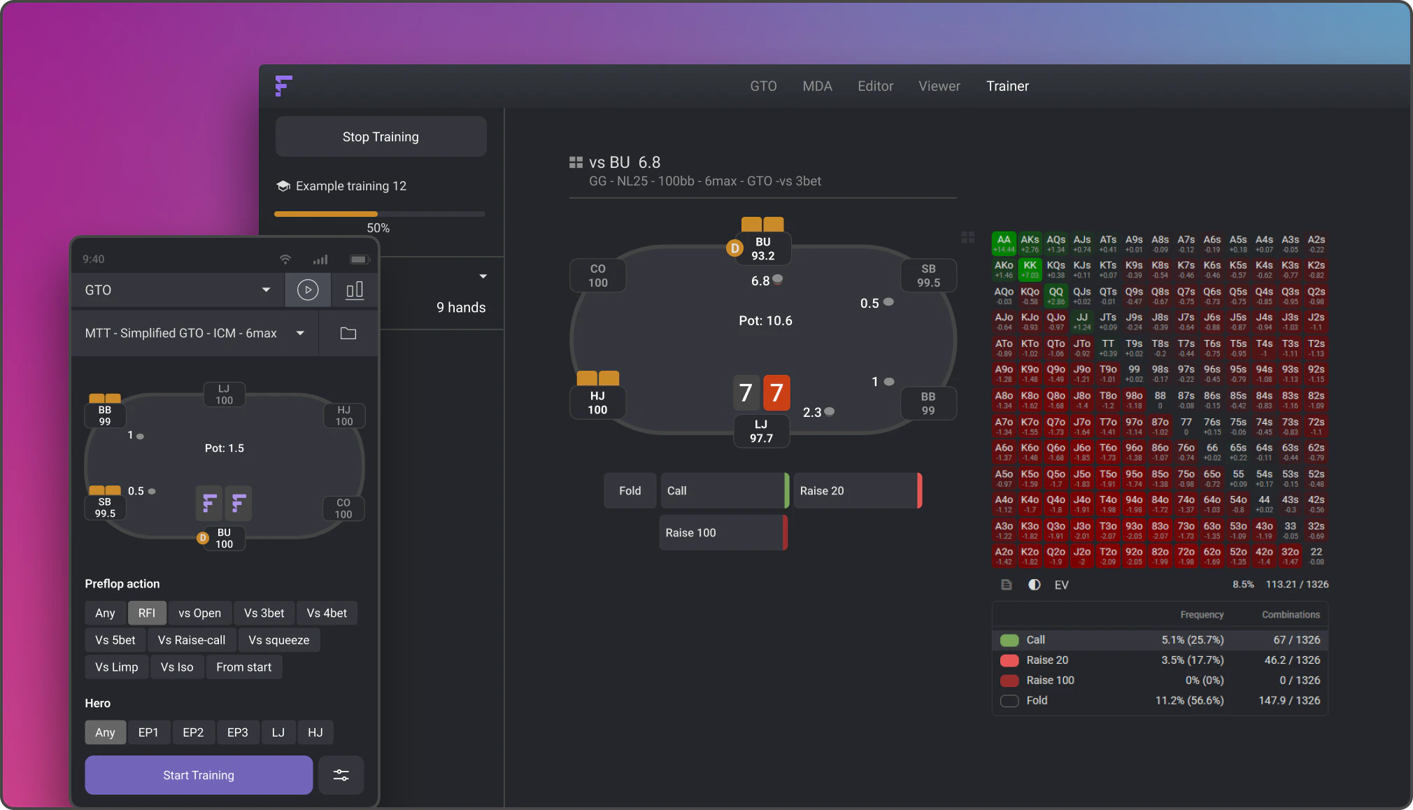 Preflop range trainer