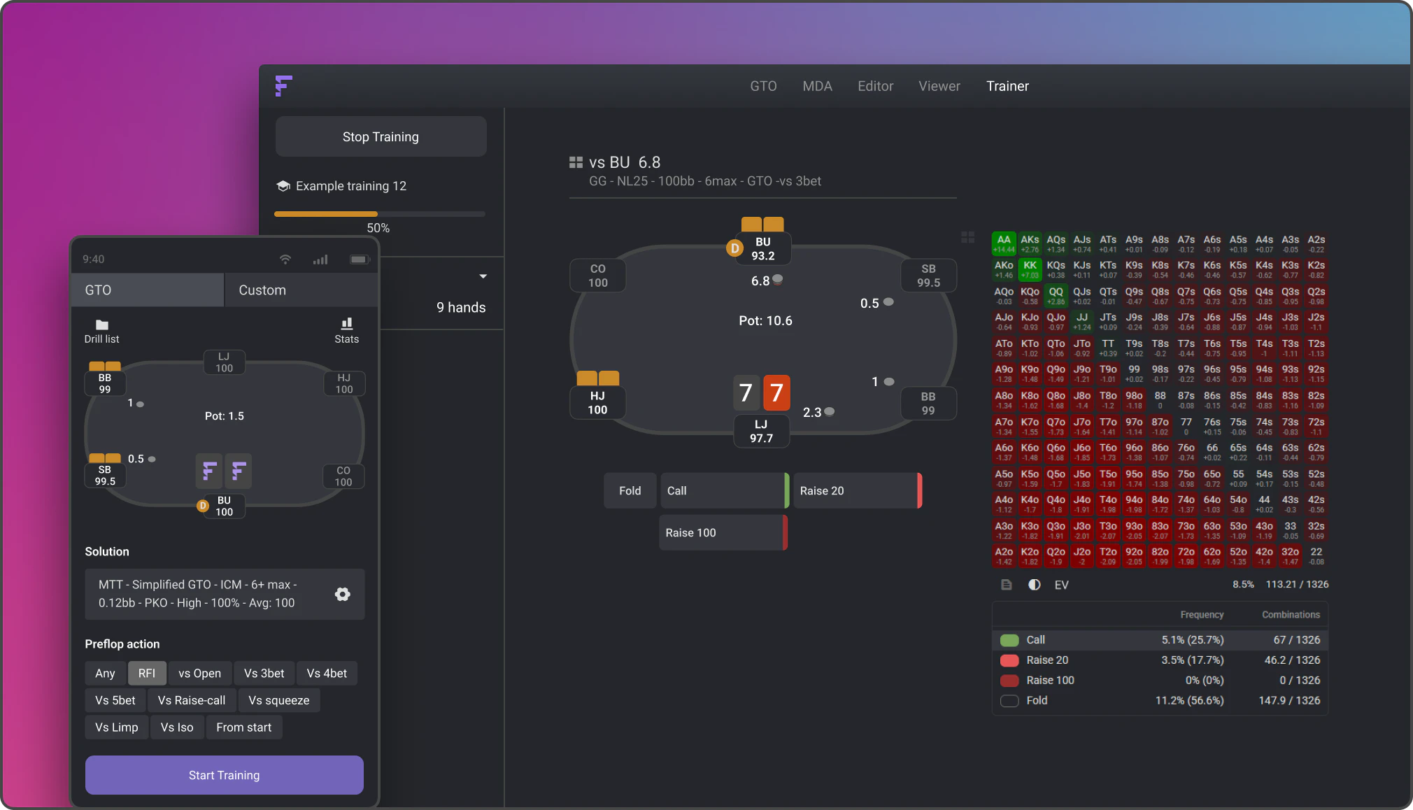 Preflop range trainer